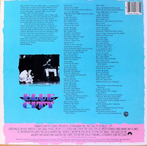 Ry Cooder : Blue City - Motion Picture Soundtrack (LP, Album, Spe)