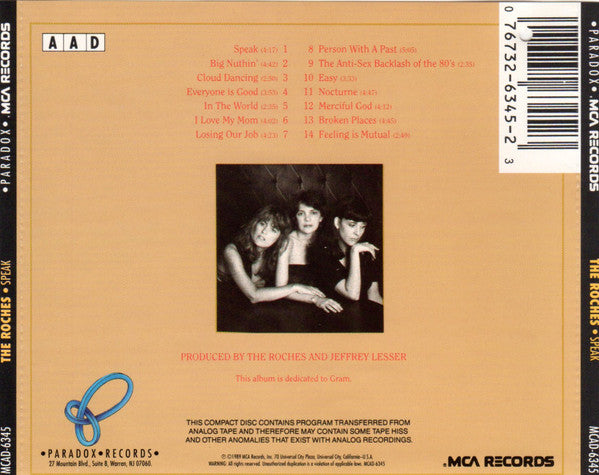 The Roches : Speak (CD, Album)
