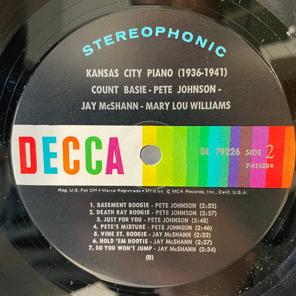 Count Basie - Pete Johnson - Jay McShann - Mary Lou Williams : Kansas City Piano (1936-1941) (LP, Comp)