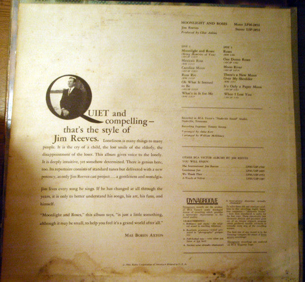 Jim Reeves : Moonlight And Roses (LP, Album, Dyn)