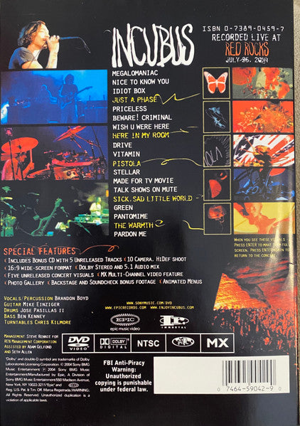 Incubus (2) : Alive At Red Rocks (DVD-V, Album, Unofficial, Multichannel, NTSC, Dol)