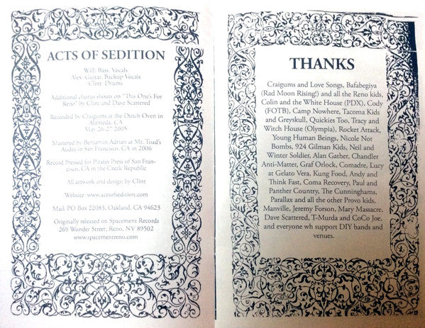 Acts Of Sedition : Acts Of Sedition (LP)
