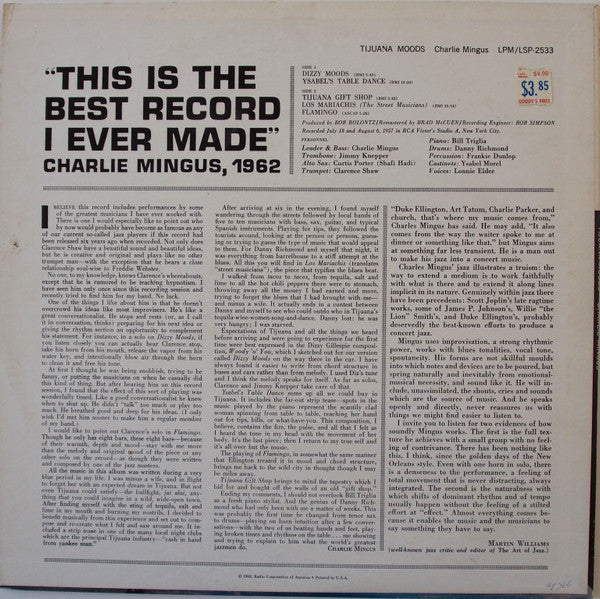 Charles Mingus : Tijuana Moods (LP, Album, RM)