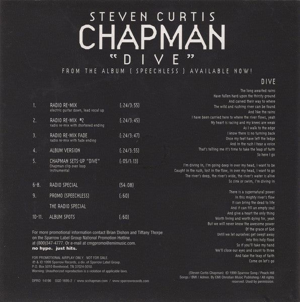 Steven Curtis Chapman : Dive / Radio Special (CD, Single, Promo)
