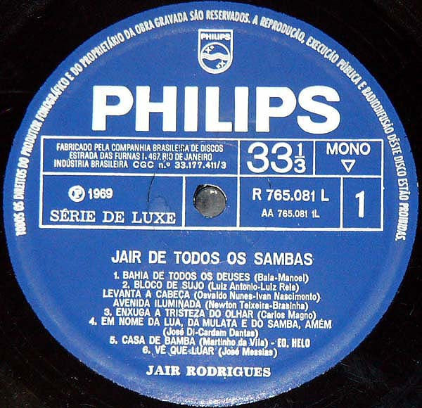 Jair Rodrigues : Jair De Todos Os Sambas (LP, Album)
