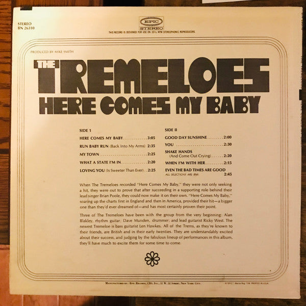 The Tremeloes : Here Comes My Baby (LP, Album, San)