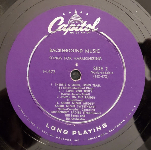 Various : Background Music Vol. 6: Songs For Harmonizing (10", Mono)