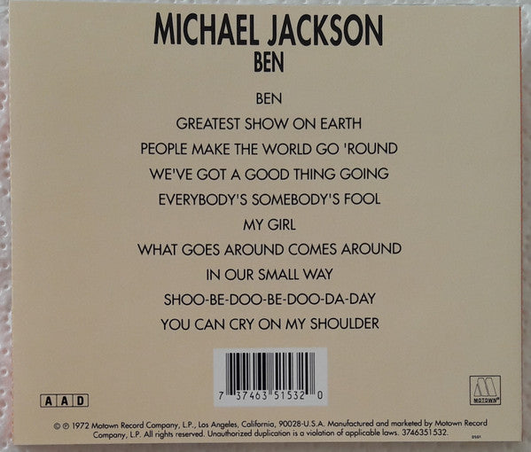 Michael Jackson : Ben (CD, Album, RE, RM)