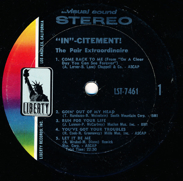 The Pair Extraordinaire : "In"-Citement: The Pair Recorded Very Live (LP, Album, Pit)