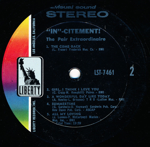 The Pair Extraordinaire : "In"-Citement: The Pair Recorded Very Live (LP, Album, Pit)