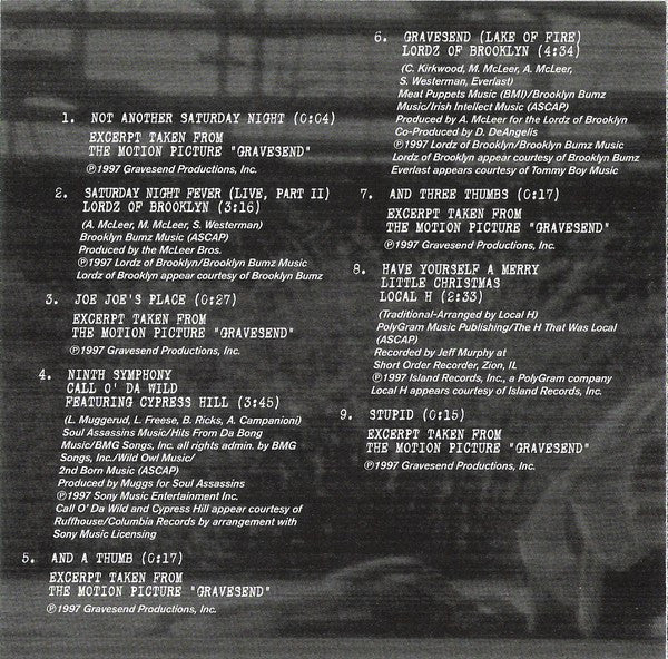 Various : Music From The Original Motion Picture - Gravesend (CD, Comp)