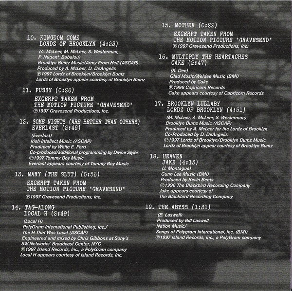 Various : Music From The Original Motion Picture - Gravesend (CD, Comp)