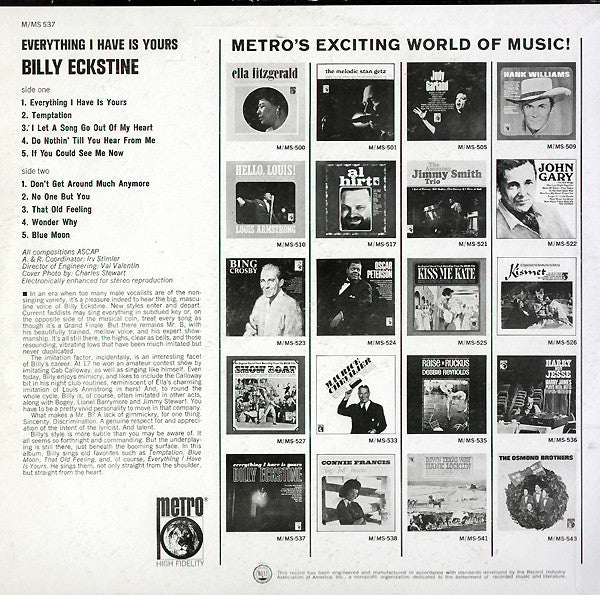 Billy Eckstine : Everything I Have Is Yours (LP, Blo)