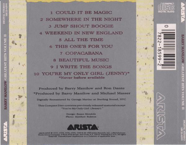 Barry Manilow : Greatest Hits Volume II (CD, Comp, RM)