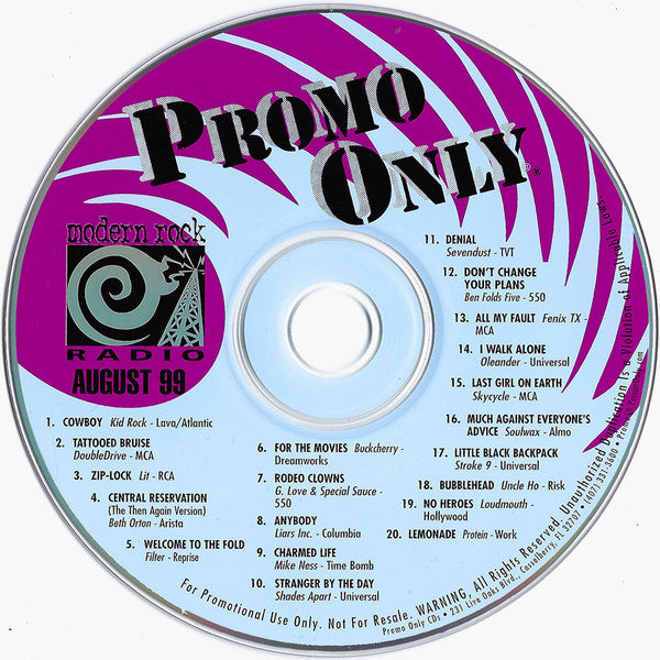Various : Promo Only Modern Rock Radio: August 99 (CD, Comp, Promo)