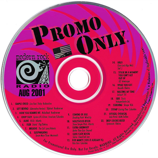 Various : Promo Only Modern Rock Radio: August 2001 (CD, Comp, Promo)