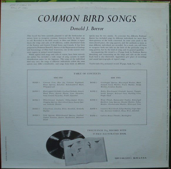 Donald J. Borror : Common Bird Songs (LP, Mono)