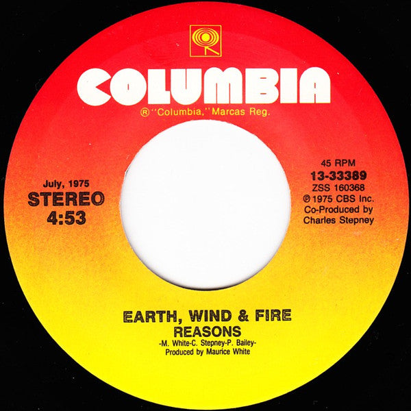 Earth, Wind & Fire : After The Love Has Gone / Reasons (7", Single, RE, Car)