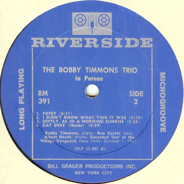The Bobby Timmons Trio : In Person (LP, Album, Mono, RP)