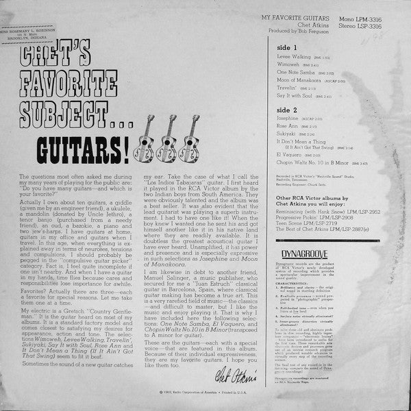 Chet Atkins : My Favorite Guitars (LP, Album)