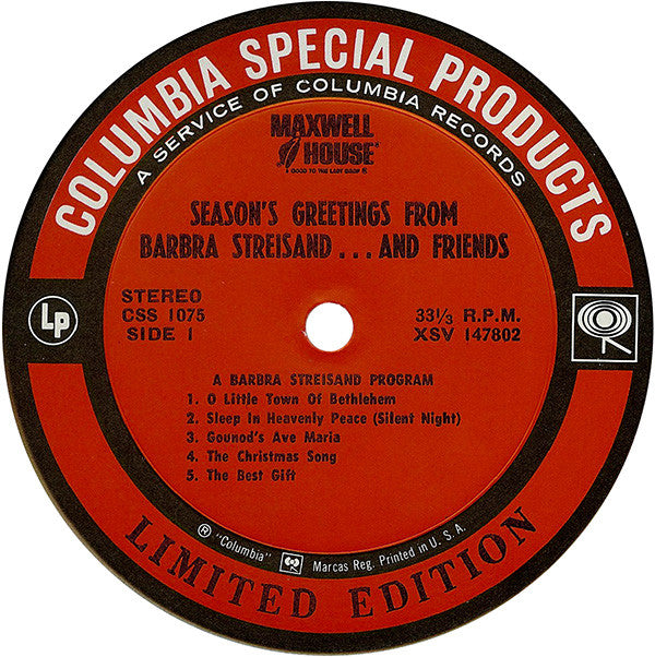 Barbra Streisand : Season's Greetings From Barbra Streisand...And Friends (LP, Comp, Ltd, Pit)