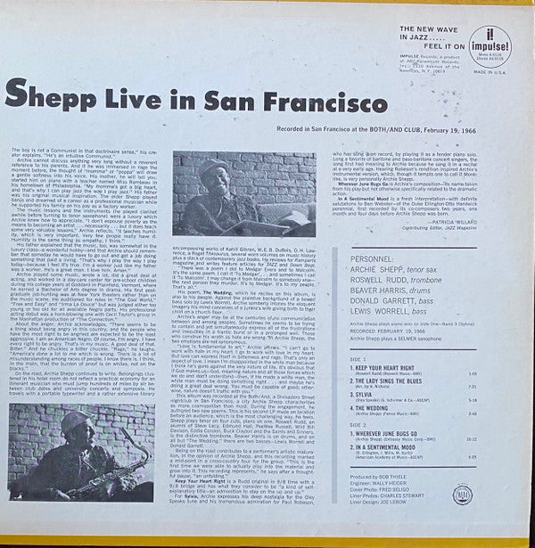 Archie Shepp : Live In San Francisco (LP, Album, Mono, Gat)