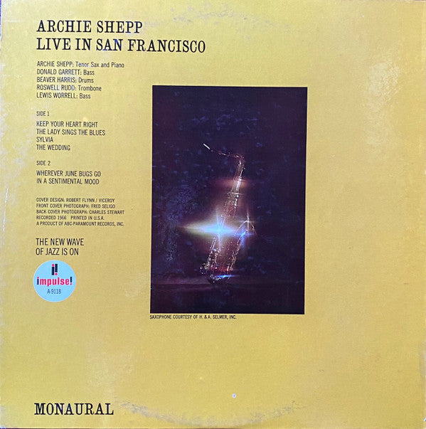 Archie Shepp : Live In San Francisco (LP, Album, Mono, Gat)