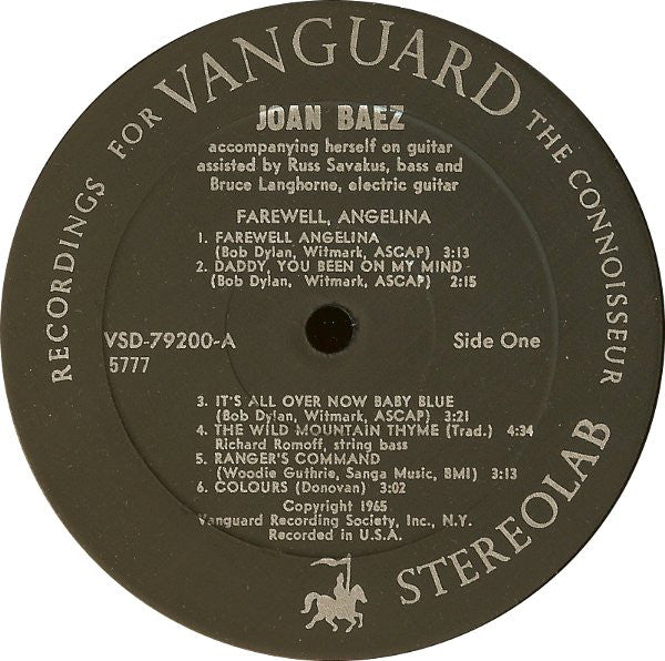 Joan Baez : Farewell, Angelina (LP, Album, RE)