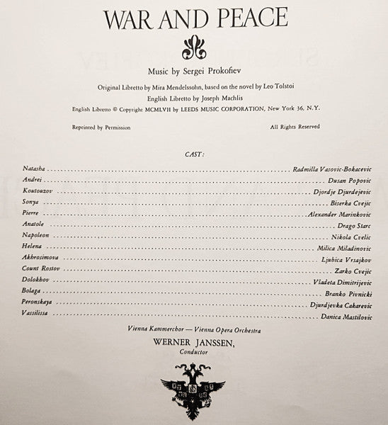 Sergei Prokofiev Prokofiev Werner Janssen, The Vienna State Opera Orchestra*, The Vienna Kammerchor* : War & Peace - An Opera In 11 Scenes Based On The Novel By Tolstoy (3xLP + Box)