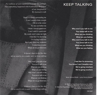Pink Floyd : Keep Talking (CD, Single, Promo)