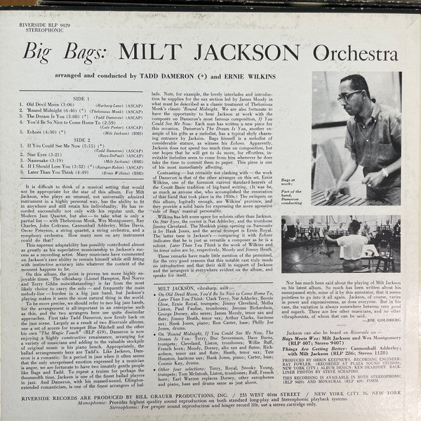 Milt Jackson Orchestra : Big Bags (LP, Album)