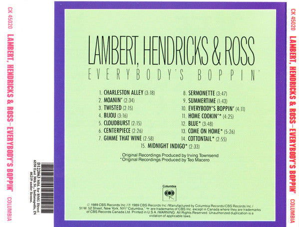 Lambert, Hendricks & Ross : Everybody's Boppin (CD, Comp, Club, RE, RM)