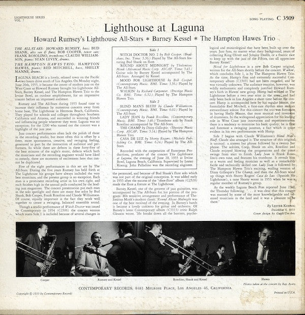 Howard Rumsey's Lighthouse All-Stars ✳ Barney Kessel ✳ Hampton Hawes Trio With Shelly Manne : Lighthouse At Laguna (LP, Album)