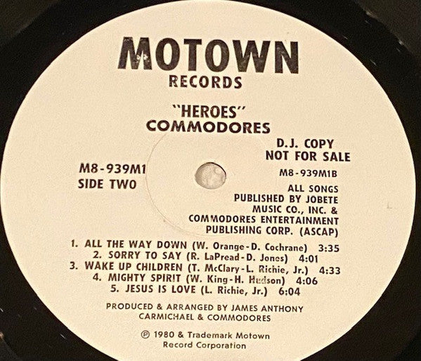 Commodores : Heroes (LP, Album, Promo)