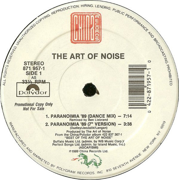 The Art Of Noise : Paranoimia '89 (12", Single, Promo)