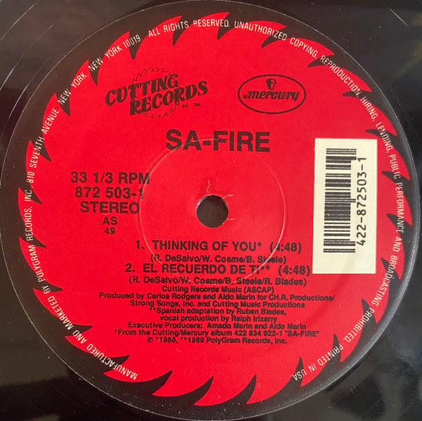 Safire : Thinking Of You (12", Single, 49 )