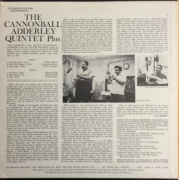The Cannonball Adderley Quintet : Plus (LP, Album)