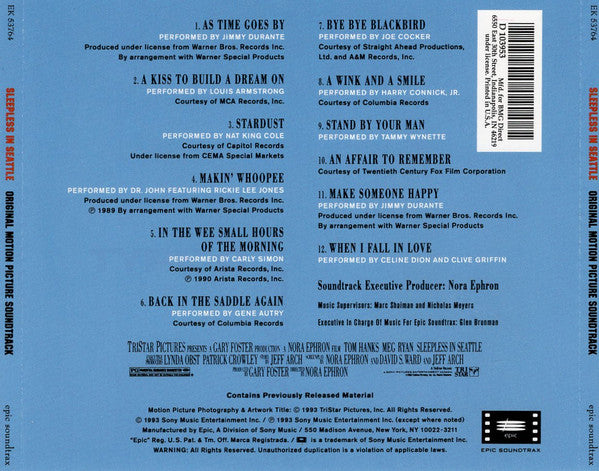 Various : Sleepless In Seattle (Original Motion Picture Soundtrack) (CD, Comp, Club, RE)