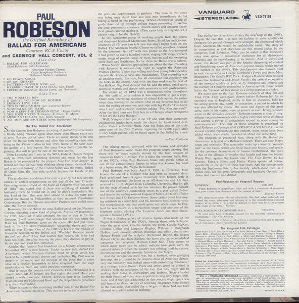 Paul Robeson : Ballad For Americans / Carnegie Hall Concert, Vol. 2 (LP, Album)