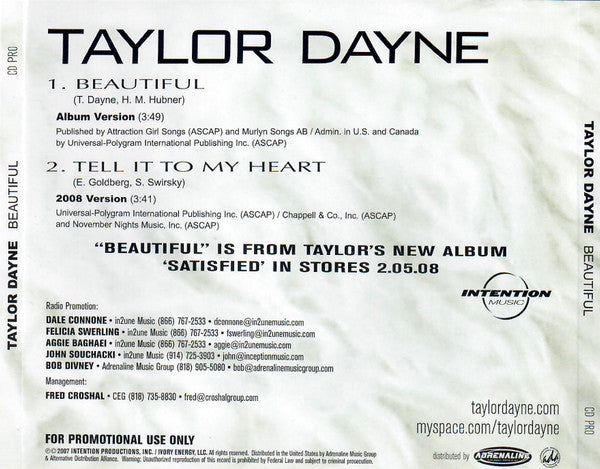 Taylor Dayne : Beautiful (CD, Single, Promo)
