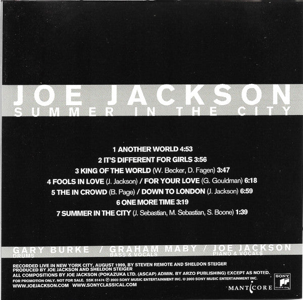 Joe Jackson / Graham Maby / Gary Burke : Summer In The City - Live In New York (7 Track Sampler) (CD, Promo, Smplr)