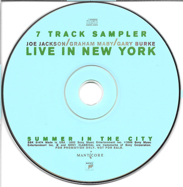 Joe Jackson / Graham Maby / Gary Burke : Summer In The City - Live In New York (7 Track Sampler) (CD, Promo, Smplr)