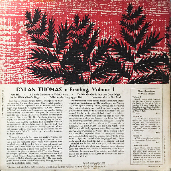 Dylan Thomas : Reading Volume 1 (LP)