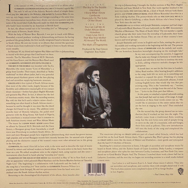 Paul Simon : Graceland (LP, Album, Spe)
