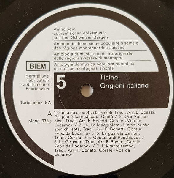 Various : Ticino, Grigioni Italiano (10", Mono)