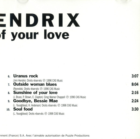 Jimi Hendrix : Sunshine Of Your Love (CD)