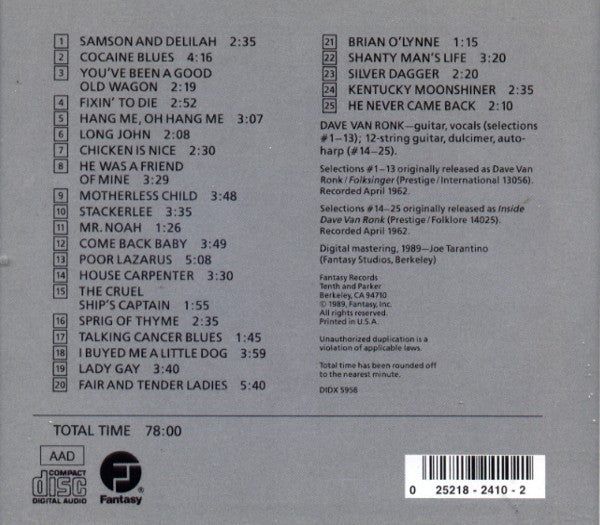 Dave Van Ronk : Inside Dave Van Ronk (CD, Comp)