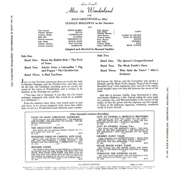 Lewis Carroll : Alice In Wonderland (LP, Mono, RE)