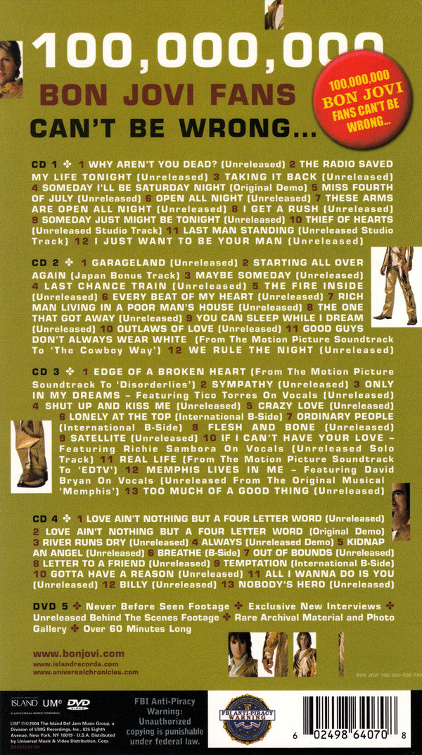 Bon Jovi : 100,000,000 Bon Jovi Fans Can't Be Wrong... (The Premiere Collection) (4xCD, Comp + DVD-V + Box)