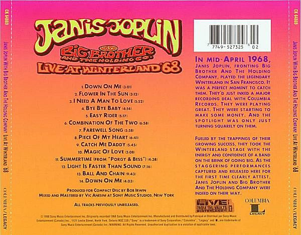 Janis Joplin With Big Brother & The Holding Company : Live At Winterland '68 (CD, Album)